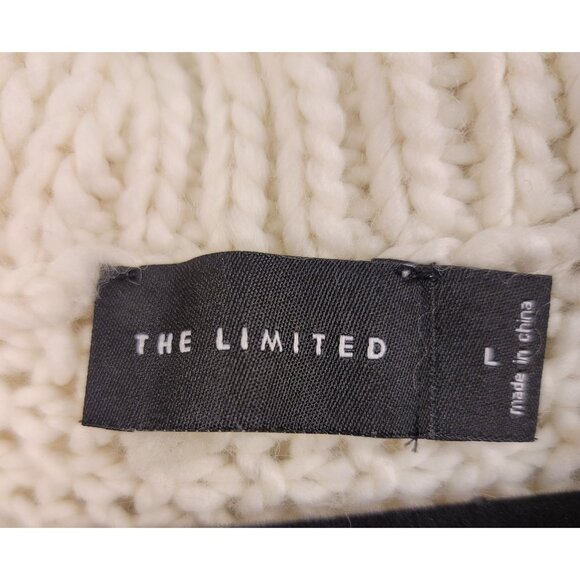 The Limited Womens Cream Knit Cowl Neck Short Sleeve Sweater L Acrylic & Wool - Picture 2 of 8